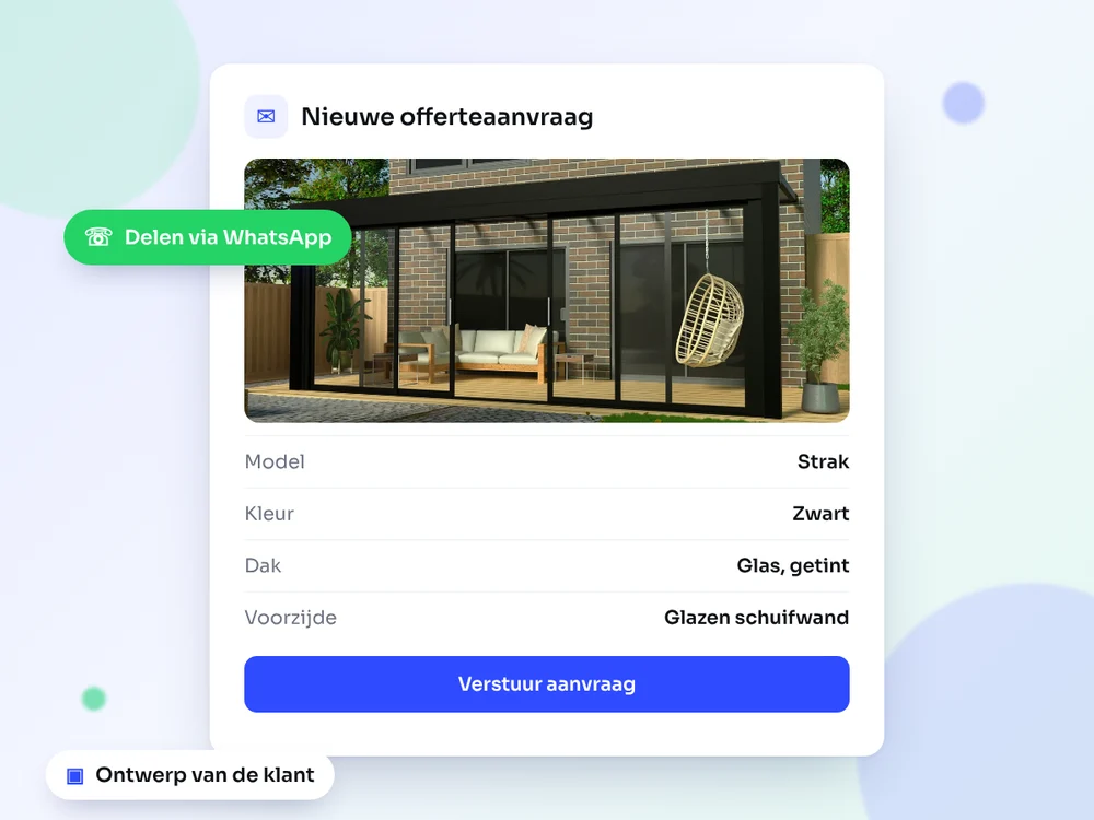 Offerteaanvraag met afbeelding van het ontwerp en alle gekozen opties